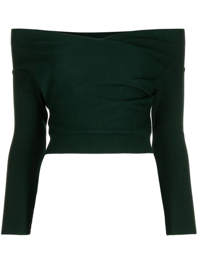 Michelle Mason Off-shoulder Wrap Jumper In Green