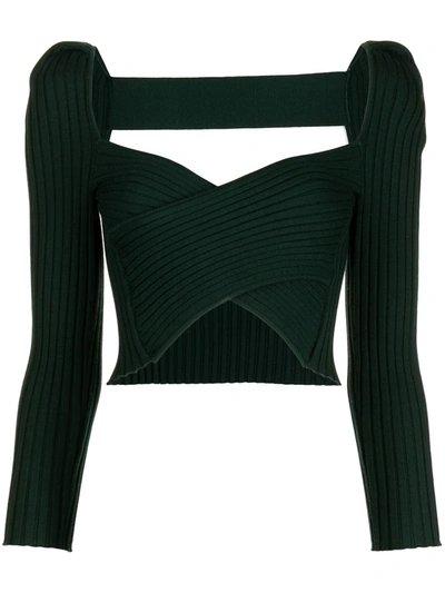 Michelle Mason Wrap Design Cropped Blouse In Green