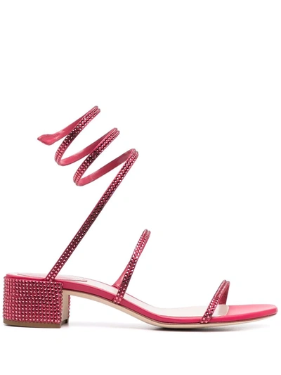 René Caovilla Ankle-strap Crystal-embellished Sandals In Red