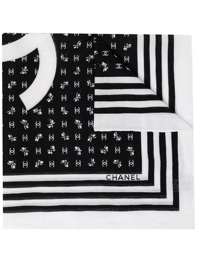 Pre-owned Chanel 1990s Cc Logo-print Scarf In Black