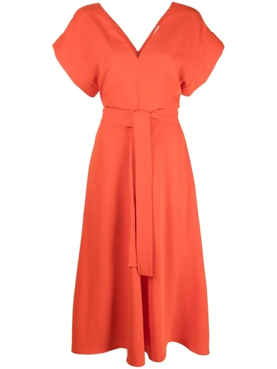 P.a.r.o.s.h V Neck S/s Dress With Belt In Orange