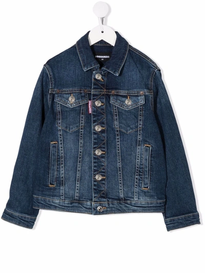 Dsquared2 Denim Teen Jacket With Back White Print Dsquared Kids In Blau