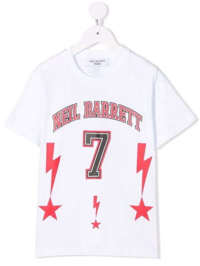 Neil Barrett Kids White T-shirt With Logo And Print In Bianca