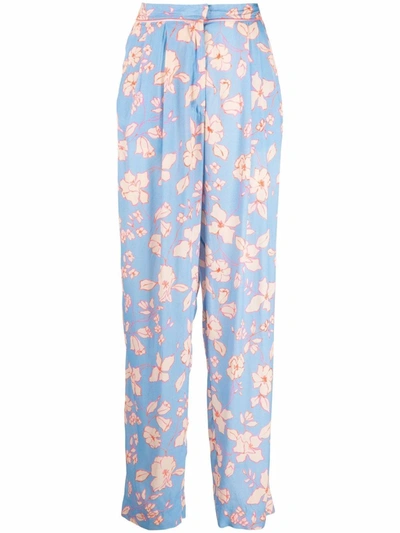 Forte Forte Floral-print Straight-leg Trousers In Blue