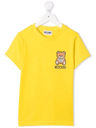 Moschino Kids' Teddy Bear-print Cotton T-shirt In Yellow