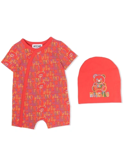 Moschino Babies' Logo-print Cotton Romper In Red