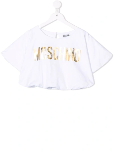 Moschino Kids' Logo印花短款t恤 In White