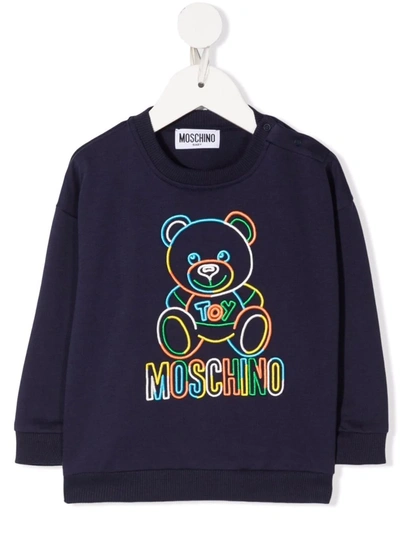 Moschino Babies' Embroidered Teddy Sweatshirt In Navy Blue