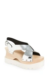Stella Mccartney Elyse Mirrored Crisscross Platform Sandals In Silver