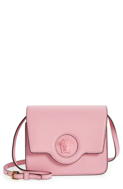 Versace La Medusa Leather Shoulder Bag In Baby Pink- Gold