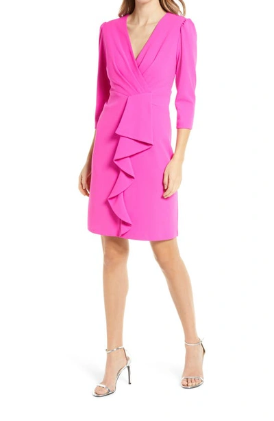 JULIA JORDAN JULIA JORDAN CASCADE RUFFLE CREPE SHEATH DRESS