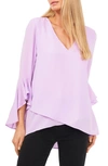 Vince Camuto Flutter Sleeve Crossover Georgette Tunic Top In Soft Iris