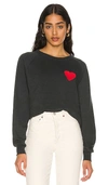 Aviator Nation Heart Embroidery Crew Sweatshirt In Charcoal