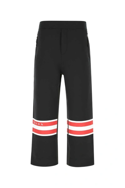 Prada Striped Wide Leg Trousers In Black