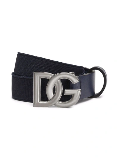 Dolce & Gabbana Logo-buckle Leather Belt In Blue