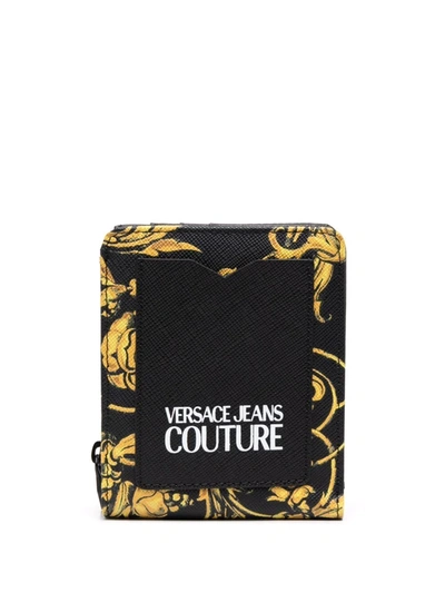 Versace Jeans Couture Barocco-print Leather Wallet In Black