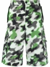 Kenzo All Over Printed Cotton Cargo Shorts In Grass Green
