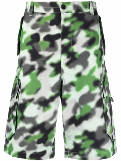 Kenzo All Over Printed Cotton Cargo Shorts In Green