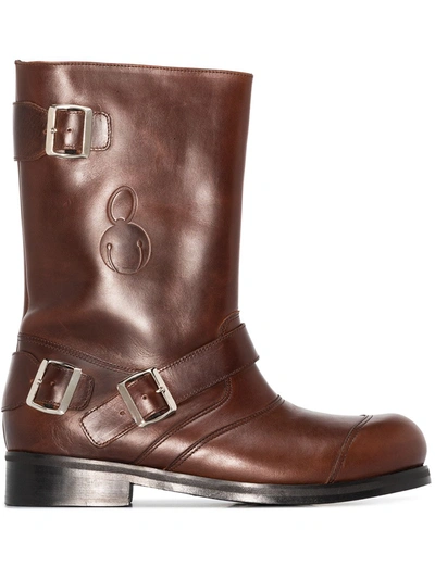 Stefan Cooke Biker Buckle-embellished Ankle Boots In Brown