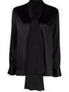 Philipp Plein V-neck Pussybow Silk Blouse In Schwarz