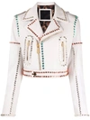 Philipp Plein Crystal-trim Studded Cropped Biker Jacket In Weiss
