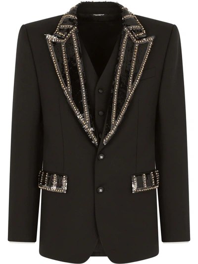 Dolce & Gabbana Sequin-embellished Three-piece Suit In Schwarz