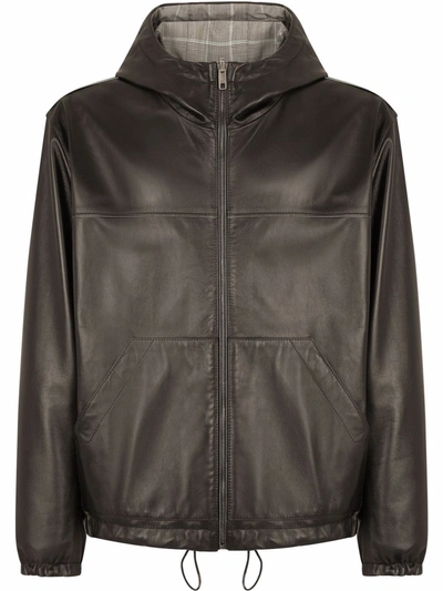 Dolce & Gabbana Reversible Leather Hooded Bomber Jacket In Schwarz
