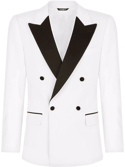 Dolce & Gabbana Double-breasted Stretch Wool Sicilia-fit Tuxedo Suit In White