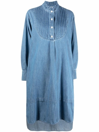 See By Chlo Flou Pleated Denim Midi Shirt Dress In Blue | ModeSens
