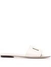 Dolce & Gabbana Dg  White Leather Sandals With Logo