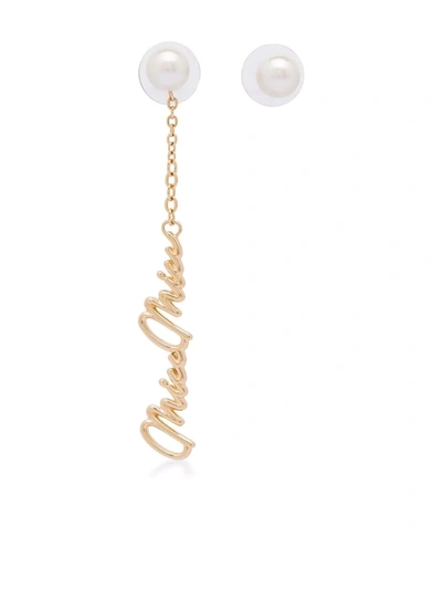 Miu Miu Faux-pearl Embellished Mismatch Earrings In Gold