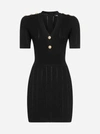 Balmain Ribbed-knit Short-sleeve Dress In Noir