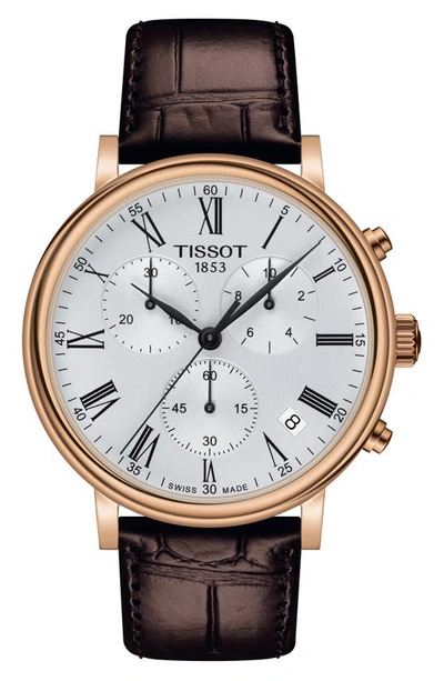 Tissot T-classic Carson Premium Chronograph Leather Strap Watch, 41mm In Brown/gold