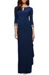 ALEX EVENINGS JEWELED CUFF COLUMN GOWN