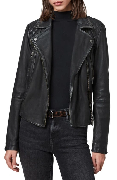 Allsaints Dalby Leather Biker Jacket In Black/ Grey