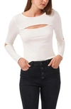 1.state Long Sleeve Cropped Crewneck With Cut-outs In Soft Ecru