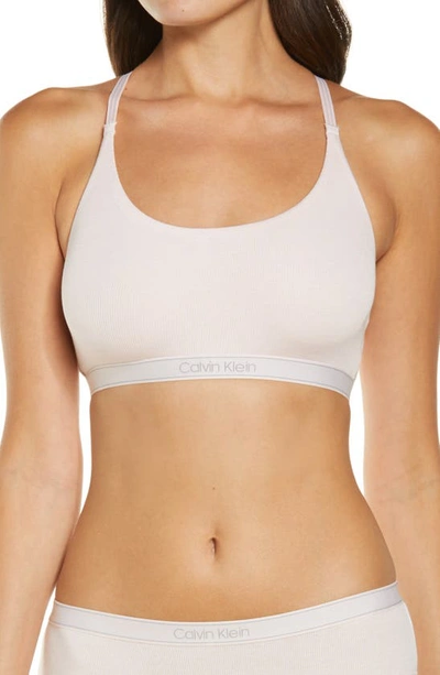 Calvin Klein Pure Soft Rib Unlined Cami Strap Bralette In White In Tjq Barely Pink