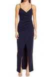 Lulus Sweetest Admirer Ruched Gown In Navy Blue