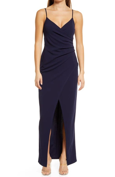 Lulus Sweetest Admirer Ruched Gown In Navy Blue