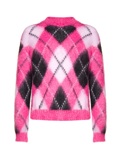 Marni Men's Argyle Mohair Crewneck Sweater In Fuchsia