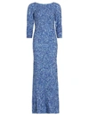 Theia Three-quarter Sleeve Sequin Sheath Gown In Oxford Blue