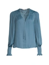 Rebecca Taylor Sateen Tie-front Blouse In Stormy Blue