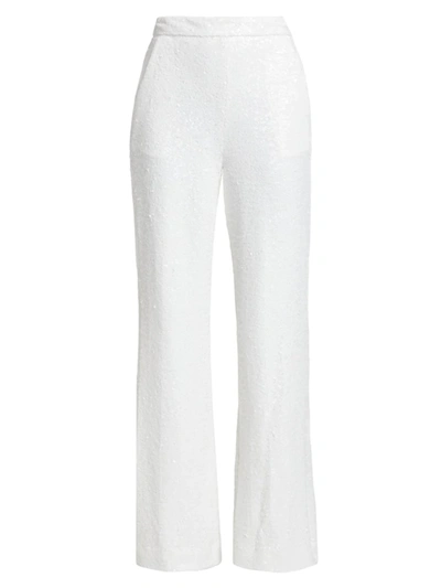 Badgley Mischka Sequined Mesh Wide-leg Trousers In White