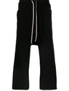 Rick Owens Black Hollywood Heavy Drawstring Cropped Trousers In Black