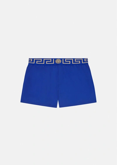 Versace Greca Border Swim Shorts In Bluette_gold