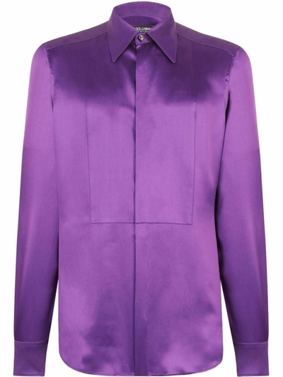 Dolce & Gabbana Silk Satin Martini-fit Tuxedo Shirt In Purple