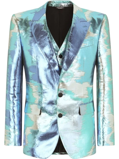 Dolce & Gabbana Three-piece Sicilia-fit Suit In Lamé Jacquard In Multicolor