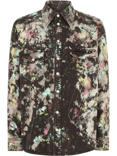 Dolce & Gabbana Paint-splatter Longsleeved Shirt In Black Multi