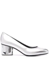 Ferragamo Farrah Slip-on Leather Pumps In Grey