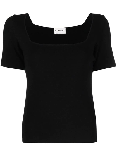 P.a.r.o.s.h Short-sleeved Square Neck Top In Black